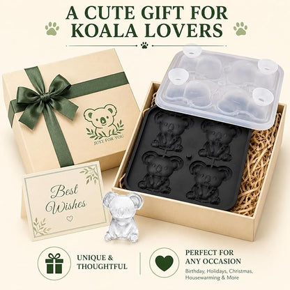 Koala Ice Cube Tray Mold - 3D Koala Shape Ice Cube Trays, Cute Ice Cube Molds for Whiskey Bourbon, 4-Hole Large Fun Shapes Ice Cube Trays, Funny Koala Gifts for Koala Animal Lovers Women Men