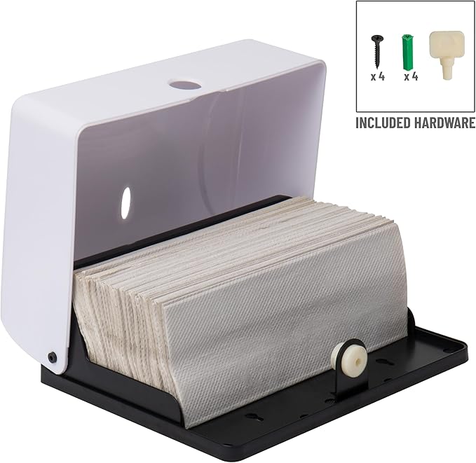 Mind Reader Paper Towel Dispenser, Tri-Fold Towel Holder, Restroom, Wall Mount, Bathroom, White - Image 4