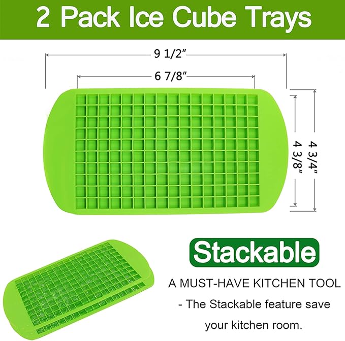 Silicone Mini Ice Cube Trays 2 Pack, 160 Small Ice Cube Molds Easy Release Crushed Ice Cube for Chilling Whiskey Cocktail, BPA Free Flexible Stackable and Durable Soft Mold Storage Containers (Green) - Image 6