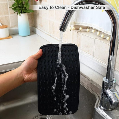 ZLR 2 Pcs Silicone Sponge Holder & Sink Caddy Tray (6" x 12") - Narrow Dish Drying Mat for Kitchen Counter - Waterproof Soap Dispenser Organizer, Non-Slip Bathroom Vanity Tray (Black) - Image 5