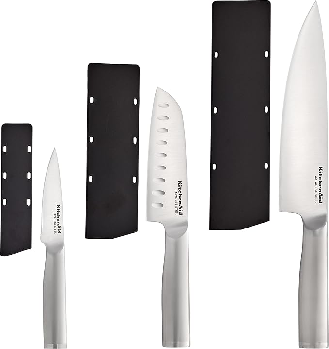 KitchenAid 3 Piece Forged Chef Knife Set High Carbon Japanese Steel, Includes 8 Inch Chef Knife, 5 Inch Santoku Knife, and 3.5 Inch Paring Knife with Blade Covers - Image 2
