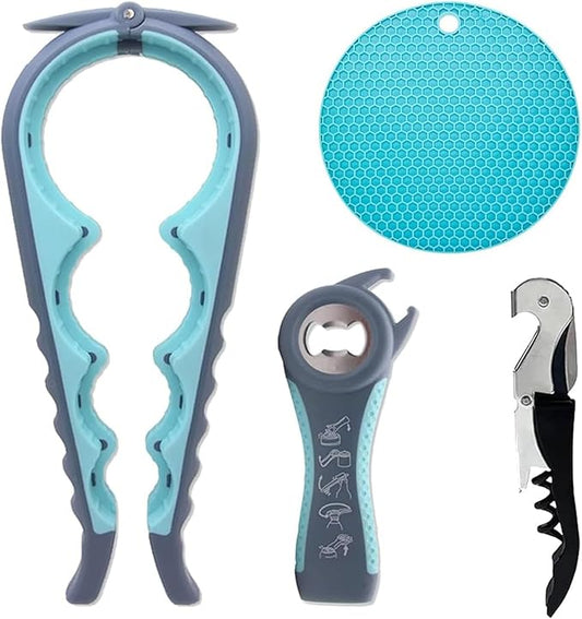 Bottle Opener for Arthritic Hand,Jar Opener for Old People, Children, Women, Those with Weak Hands,Multifunctional Kitchen Gadgets (04-Blue) by GZLT