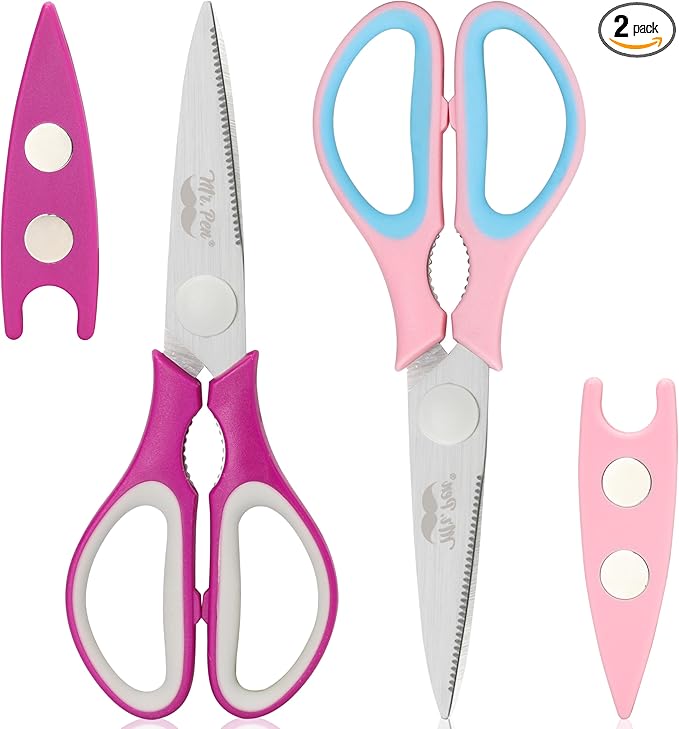 Mr. Pen- All Purpose Kitchen Shears with Protective Sheath, 2pcs, 8 Inch, Dishwasher Safe, Stainless Steel Food Scissors with Micro-Serrated Blades, Soft Grip, Durable Utility Kitchen Shears by MrPen