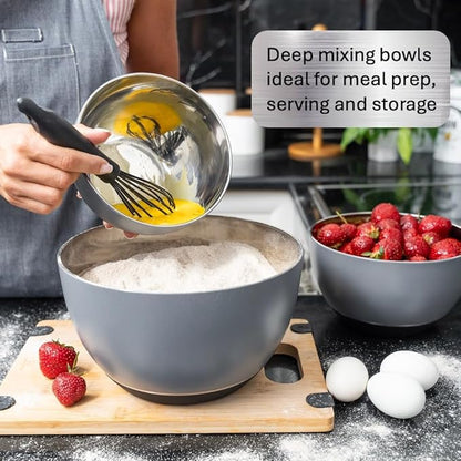 WHYSKO® Stainless Steel Mixing Bowls (Set of 3) with Non-Slip Silicone Base for Kitchen, Dishwasher Safe Bowls for Meal Prep, Cooking, Baking, Serving, Food Storage (Grey) - Image 3