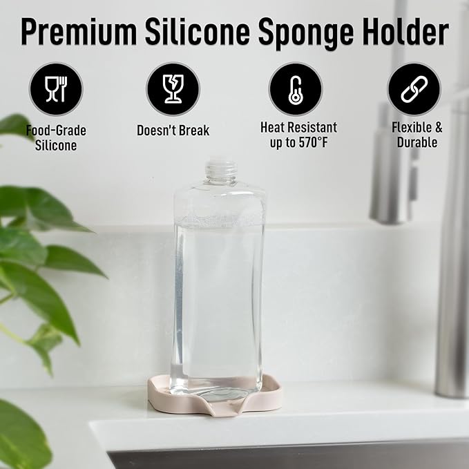 Zulay Kitchen Small Silicone Sponge Holder (4.9x3.3”) – Space-Saving Sink Organizer Tray for Sponge, Soap, Brush & More – Compact Non-Slip Dish for Kitchen & Bathroom (Ivory) - Image 2