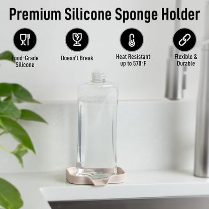 Zulay Kitchen Small Silicone Sponge Holder (4.9x3.3”) – Space-Saving Sink Organizer Tray for Sponge, Soap, Brush & More – Compact Non-Slip Dish for Kitchen & Bathroom (Ivory) - Image 2