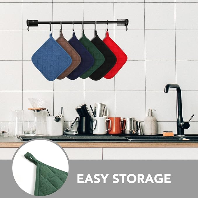 Joyhalo 4 Pack Pot Holders for Kitchen,Cotton Oven Holder with Great Heat Resistance,Non Slip Hot Pads for Kitchen Clearance,Dark Green - Image 6