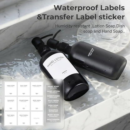 2 Packs Glass Soap Dispenser Set for Kitchen, Hand and Dish Soap Dispenser with Stainless Steel Pump & Resin Tray, Rental-Modern Refillable Countertop Soap Dispenser for Kitchen Hotels,Matte Black