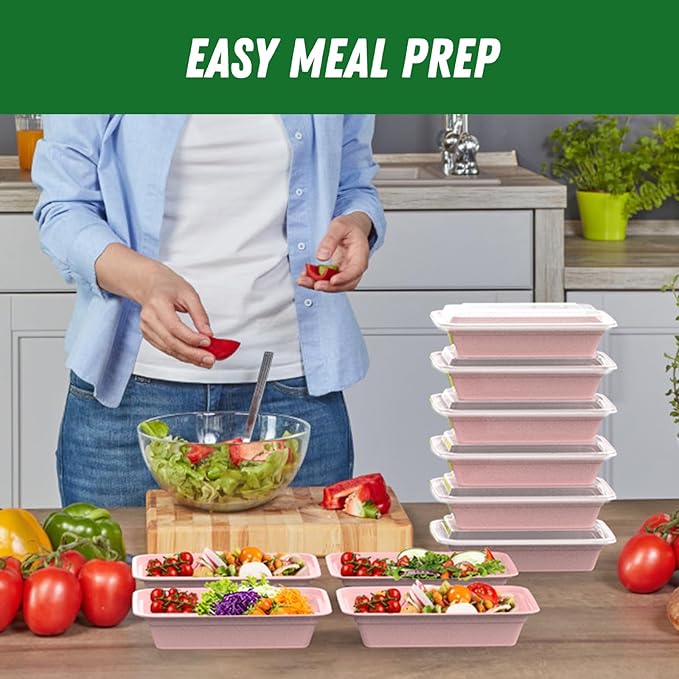 50 Pack (100-Piece) 32 oz Meal Prep Containers Reusable with Easy Open Lids, Sturdy Leakproof Food Safe, Microwave Freezer Dishwasher Safe, To Go Take Out Plastic Food Storage Pans with Lids, Pink - Image 6