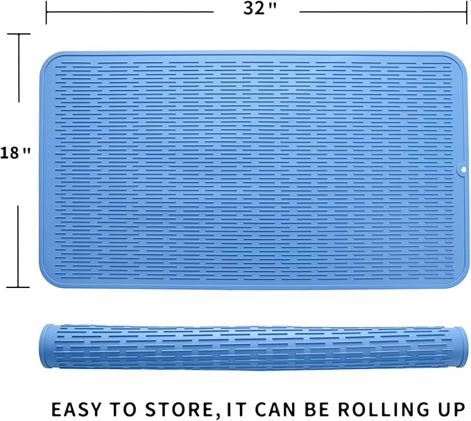 MicoYang Silicone Dish Drying Mat for Multiple Usage,Easy clean,Eco-friendly,Heat-resistant Silicone Mat for Kitchen Counter or Sink,Refrigerator or Drawer Liner Lichen BlueL 4XL 32 inches x 18 inches - Image 2