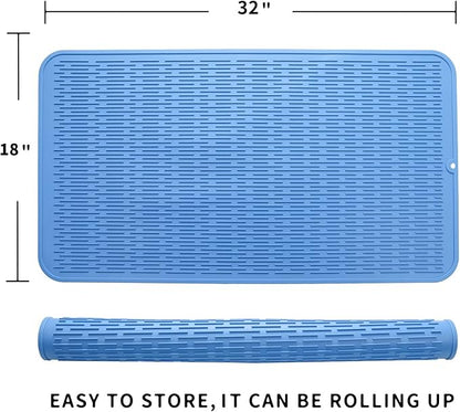 MicoYang Silicone Dish Drying Mat for Multiple Usage,Easy clean,Eco-friendly,Heat-resistant Silicone Mat for Kitchen Counter or Sink,Refrigerator or Drawer Liner Lichen BlueL 4XL 32 inches x 18 inches - Image 2
