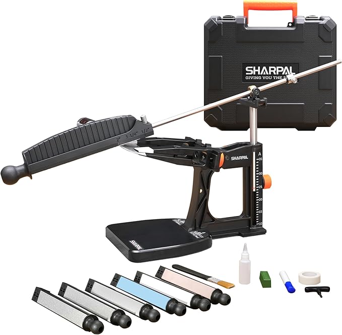 SHARPAL 202H Precision Knife Sharpening System–Adjustable Angle 10–35° Knife Sharpener Kit with 7 Abrasives (Diamond 220/325/600/1000, Whetstone 3000/6000, Leather Strop), Premium Fathers Day Gift by SHARPAL
