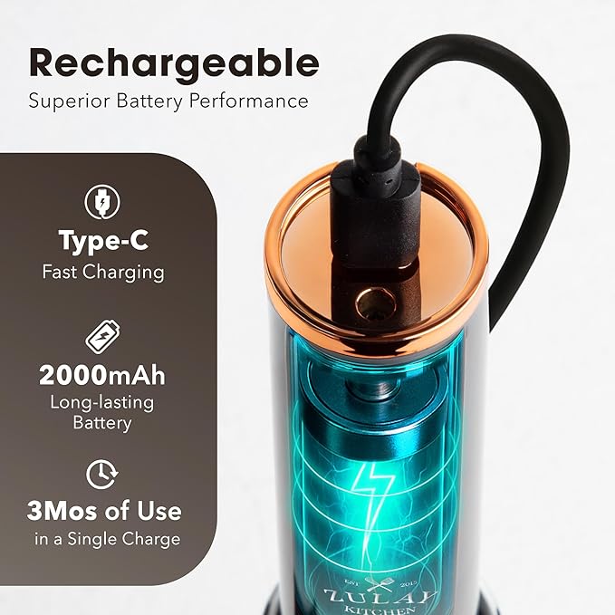 Zulay Kitchen Rechargeable Milk Frother Handheld - Lux 4 Whisks, Powerful 2-Speed Motor, Waterproof, 2000mAh Battery - Drink Mixer for Latte, Cappuccino, Matcha & Protein Powder - Dark Copper - Image 7