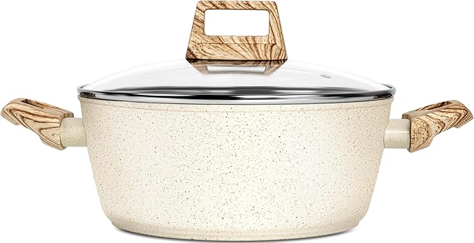 MICHELANGELO 4.3 Quart Nonstick Soup Pot with Lid, Non-Toxic Granite Coating, Induction Compatible, Non Stick Pot for Cooking with Stay-cool Handles, White by Michelangelo