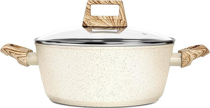 MICHELANGELO 4.3 Quart Nonstick Soup Pot with Lid, Non-Toxic Granite Coating, Induction Compatible, Non Stick Pot for Cooking with Stay-cool Handles, White by Michelangelo