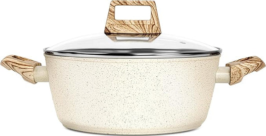 MICHELANGELO 4.3 Quart Nonstick Soup Pot with Lid, Non-Toxic Granite Coating, Induction Compatible, Non Stick Pot for Cooking with Stay-cool Handles, White by Michelangelo