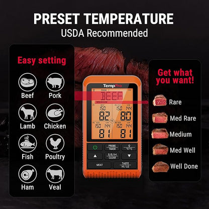 TempPro TP829 1000ft Wireless Meat Thermometer Digital for Grilling and Smoking, 4 Meat Probes Grill Thermometer for Outside Grill, BBQ Thermometer for Cooking Food Temperature (Previously ThermoPro) - Image 6