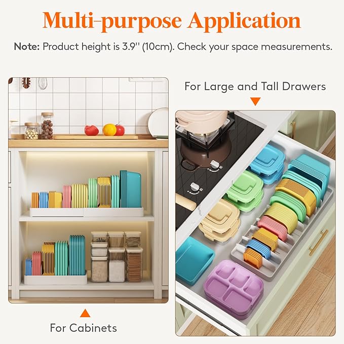 Lifewit Kitchen Cabinet Organizer for Food Contanier Lid, Expandable Lid Holder with 8 Adjustable Dividers & 9 Sections for Pantry Organizers and Storage, Home Organization, Extra Large, 13"-24" - Image 7