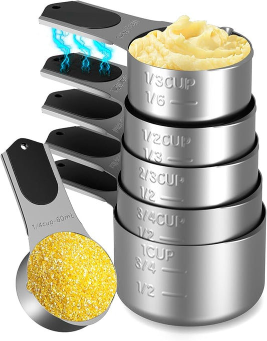 Stianless Steel Magnetic Measuring Cups,Kitchen Aid Cups Measuring set for Liquid & Dry Ingredient,Easy to Read Dishwasher Safe 6 Pcs