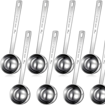 Geiserailie 8 Pcs 2 Tablespoon Scoops with Long Handle, 30 ml Stainless Steel Measuring Spoon for Coffee Milk Fruit Powder, Loose Tea Dry, Spice Jar, Cooking Baking, and Other Dry Goods