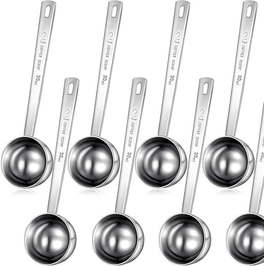 Geiserailie 8 Pcs 2 Tablespoon Scoops with Long Handle, 30 ml Stainless Steel Measuring Spoon for Coffee Milk Fruit Powder, Loose Tea Dry, Spice Jar, Cooking Baking, and Other Dry Goods