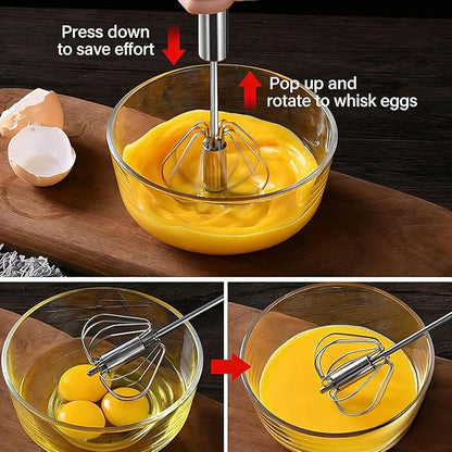 3 Packs Stainless Steel Whisk Set-Whisks for Cooking Non Scratch,Hand Push Rotary Whisk Blender,Balloon Whisk Kitchen Wisk Wire Whisks for Cooking,Whisking, Blending,Beating and Stirring - Image 4