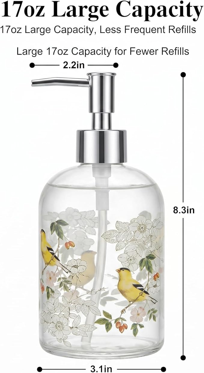 Topadorn 17oz Glass Soap Dispenser with Plastic Pump for Kitchen and Bathroom, Refillable Clear Bottle for Dish Soap & Hand Soap