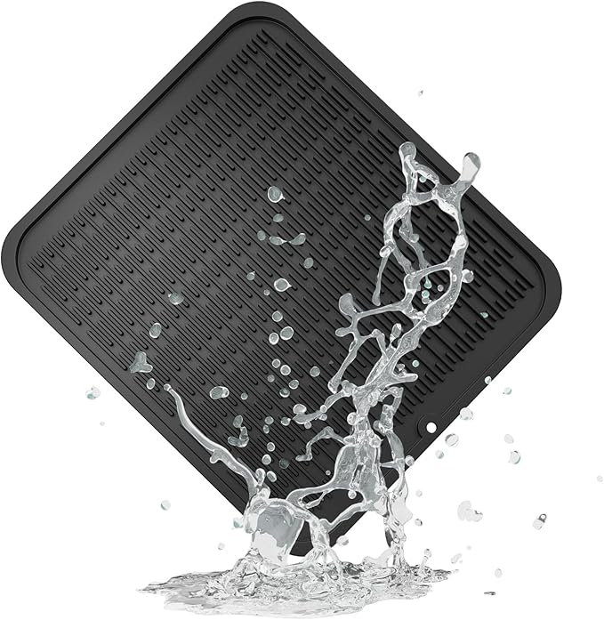 ZLR Large Silicone Dish Drying Mat (16" x 18") - XL Heavy Duty Drainboard Mat for Pots, Pans & Family Loads - Heat Resistant Trivet & Counter Protector, Easy Clean (Black) by ZLR