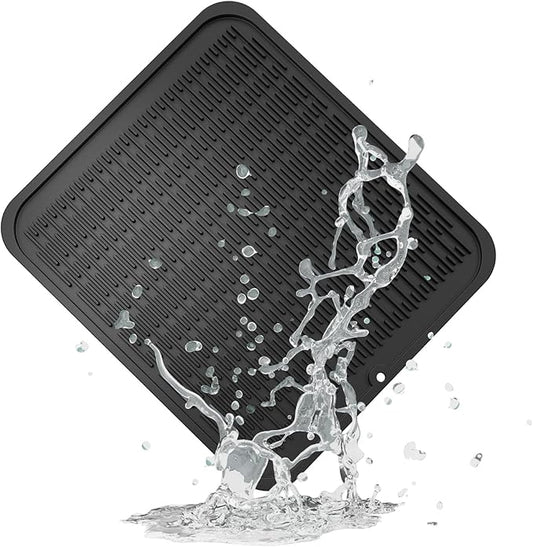 ZLR Large Silicone Dish Drying Mat (16" x 18") - XL Heavy Duty Drainboard Mat for Pots, Pans & Family Loads - Heat Resistant Trivet & Counter Protector, Easy Clean (Black) by ZLR