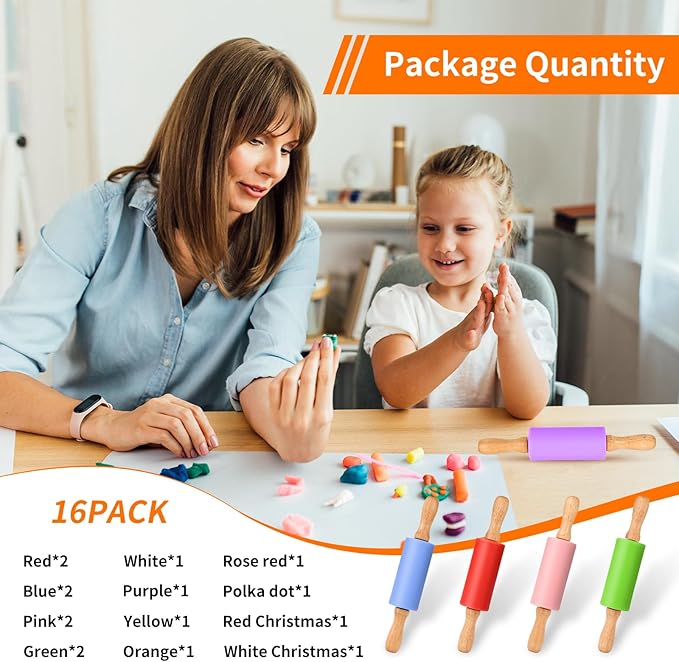 Mini Silicone Rolling Pin for Kids, Non-stick Surface Wood Handle, 9 Inch 16 Pack - Image 6