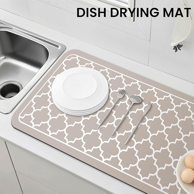 WISELIFE Dish Drying Mat Super Absorbent Drying Mat Large Dish Drying Mats for Kitchen Counter Easy Clean Dish Mat Kitchen Drying Mat18"x 32" Stylish Khaki - Image 7