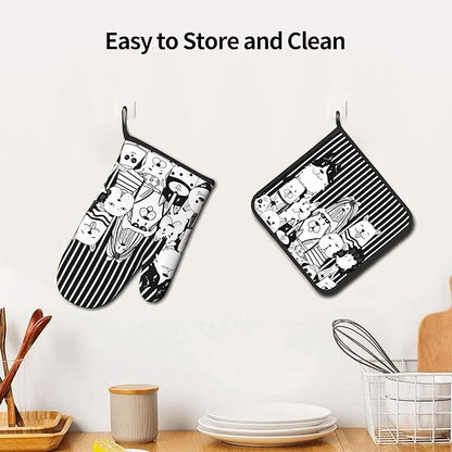 Dog Pot Holders and Oven Mitts - Black Cooking Gloves Hot Pads for Kitchen Fun Chef Gifts for Cooking Lover Cooks - Image 6