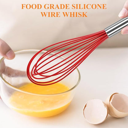 NileHome Whisk Commercial Stainless Steel wisk & Silicone Non-Stick Coated Small Whisk Set 8" 10" 12" Kitchen Wisk Wire Whisks for Cooking 3 Pack, Red - Image 5