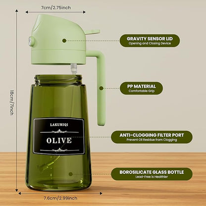LAKUMIQI 2 in 1 Oil Sprayer for Cooking, 16oz Olive Oil Dispenser Bottle for Kitchen, Food Grade Light-Blocking Leak Proof Glass Spray Bottle for Salad, Air Fryer, BBQ - Image 6