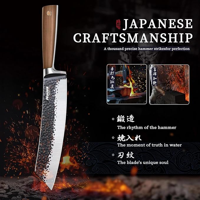 Huusk Butcher Knife 8.5 Inch Meat Cleaver Knife Japanese Vegetable Cleaver High Carbon Steel Meat Cutting Knife Hand Forged Knives for Home Kitchen BBQ with Present Box - Image 3