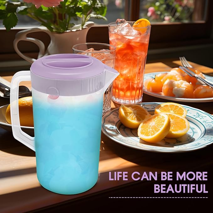 Uiifan 4 Pcs Plastic Water Pitcher with Lid,Spout and Handle Plastic Juice Pitcher Tea Beverages for Fridge Water Carafe Jug for Lemonade Milk Cold Drink Home Daily Party(Multicolor,1 Gallon) - Image 6