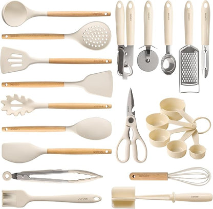 CAROTE 22pcs Silicone Cooking Utensils Set, 446°F Heat Resistant Kitchen Utensils Gadgets Set, Spatula, Turner, Whisk, Tongs by CAROTE