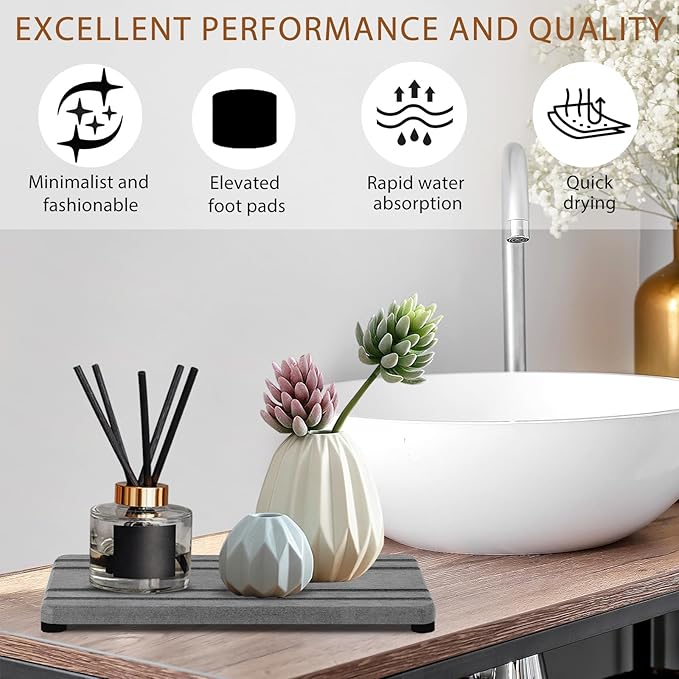 2PCS Water Absorbing Stone Tray, Quick Drying Diatomite Stone Sink Tray, Water Absorbent Diatomite Coasters for Kitchen Sink, Bathroom Counter Hand Soap Dish Toothbrush Holders - Image 4