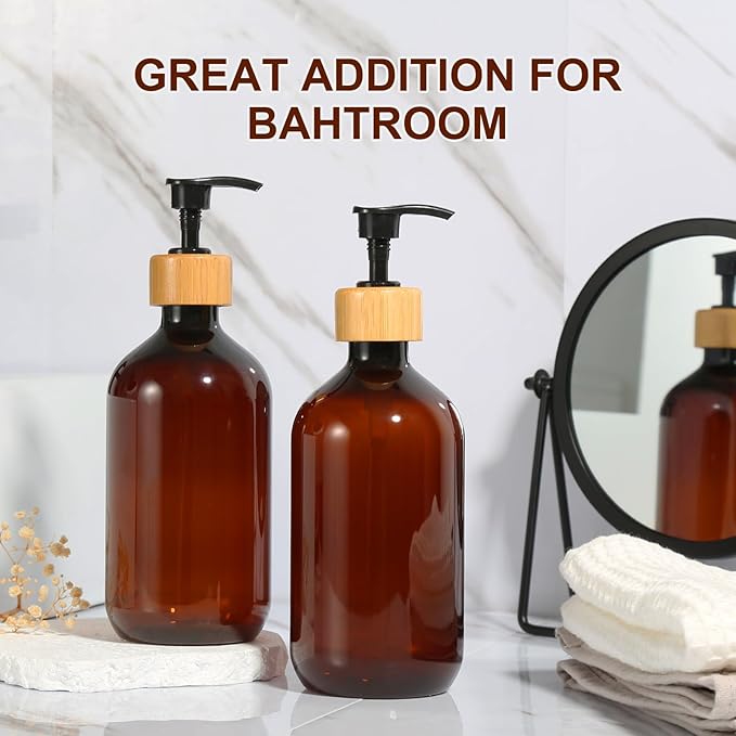 KASUNTING Amber Soap Dispenser Plastic, Brown Dish Soap Dispenser with Bamboo Pump for Kitchen,17 Fl Oz Hand and Dish Dispenser Set for Bathroom, Farmhouse Liquid Soap and Lotion Dispensers Bottle - Image 6