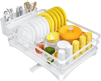 SNTD Dish Drying Rack for Kitchen Counter - Large Dish Rack with Drainboard, Rustproof Dish Drainer with Utensil Holder for Sink, White - Image 7