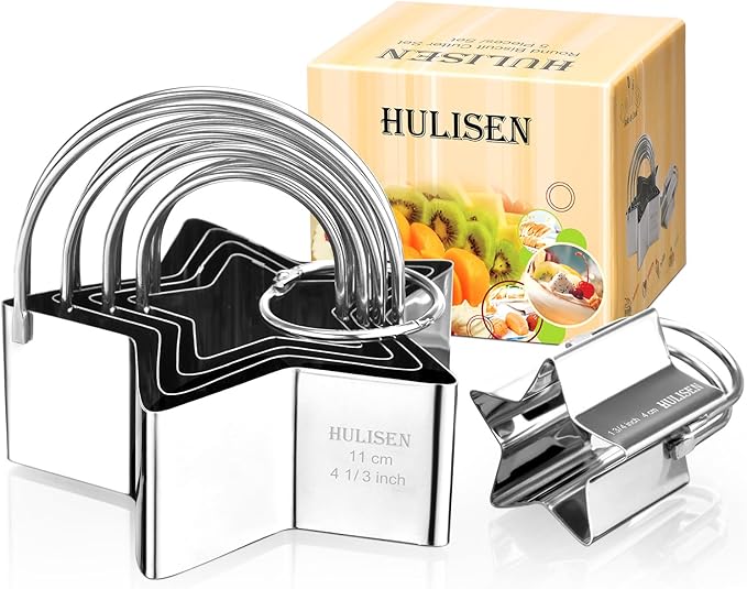 HULISEN Star Cookie Cutter Set (5 Pieces/Set), Stainless Steel Biscuit Cutter with Handle, Professional Baking Tools Set, Gift Packaging (Star Shaped) by HULISEN
