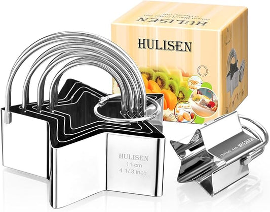 HULISEN Star Cookie Cutter Set (5 Pieces/Set), Stainless Steel Biscuit Cutter with Handle, Professional Baking Tools Set, Gift Packaging (Star Shaped) by HULISEN