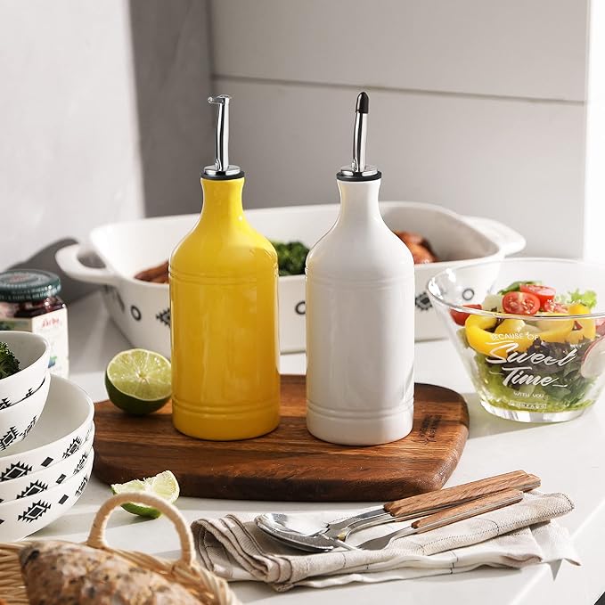 Sweejar Ceramic Olive Oil Dispenser Bottle, Opaque Oil Cruet Protects to Reduce Oxidation, Suitable for Storage Vinegar, Coffee Syrups & Other Liquids, Pack of 1, 15.5 Fl Oz(Yellow) - Image 5
