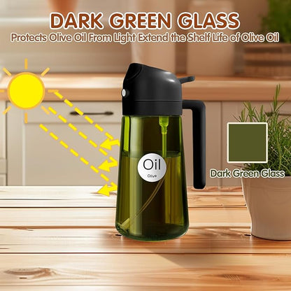YARRAMATE 16oz/470ml 2PCS Light Blockage Dark Oil Sprayer for Cooking, 2 in 1 Olive Oil Dispenser Bottle for Kitchen, Green Glass Oil Bottle, Food-Grade Oil Mister for Air Fryer, BBQ (Black & Green) - Image 2