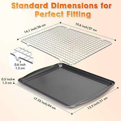 Baking Sheet with Wire Rack, 17 x 12 Inch Nonstick Cookie Sheets Pan Set with Cooling Racks for Cooking and Baking, Carbon Steel Baking & Cookie Sheet Pan Oven Tray Non Toxic (2 Pans + 2 Raised Racks)
