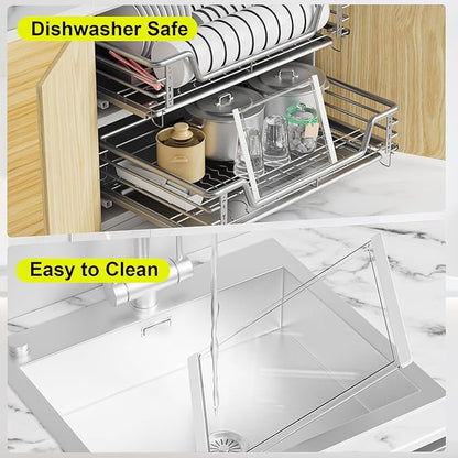 Tempered Glass Cutting Board Set for Kitchen Counter - Dishwasher Safe with Juice Grooves, Non-Slip Silicone Edges & Beveled Grip - 16"x12" & 12"x8" Serving Tray (White-2PCS)