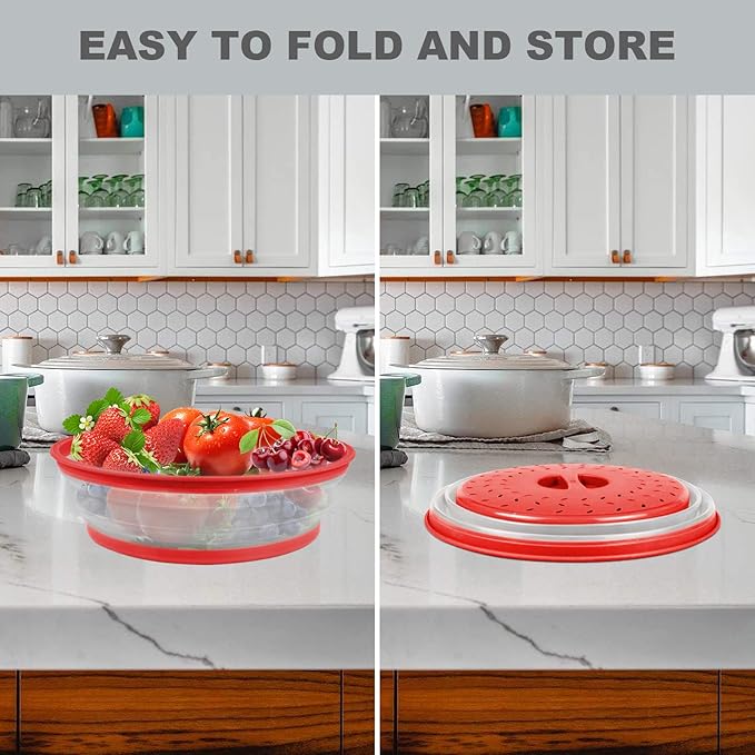 2 in 1, Aidacom Microwave Splatter Cover for Food & Silicone Microwave Mat, Mat as Bowl Holder, Trivet, Pot Holders, Drying, Baking, Utensils Rest for Kitchen Counter, Dishwasher Safe, Red - Image 5