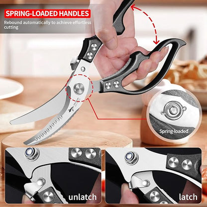 MAD SHARK Professional Heavy Duty Poultry Shears - Kitchen Shears for Spatchcocking Chicken and Meat Cutting, Multi-Purpose Kitchen Scissors for Food, Spring-loaded (Black) - Image 5