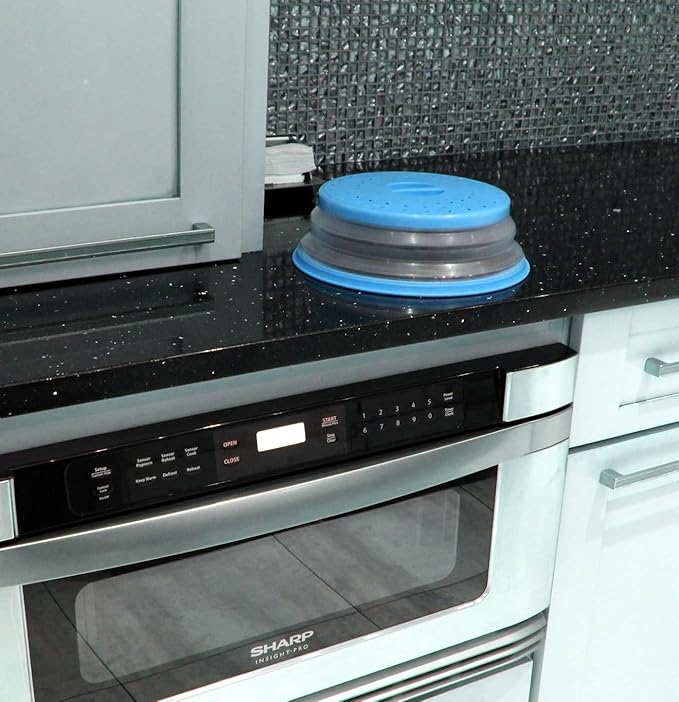 Dependable Industries' 2-in-1 Collapsible Microwave Splatter Guard Cover & Vegetable Washing Colander: The Ultimate Space-Saving Kitchen Essential (Blue)