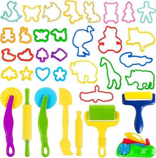 36-Piece Dough Tool Set for Kids Ages 3-8 – Includes Animal Cutters, Rolling Pins, Rollers, Random Colors by OunNana